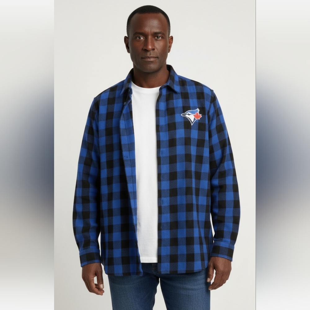 Toronto Blue Jays Plaid Button-Down Shirt Jacket - Blue/Black